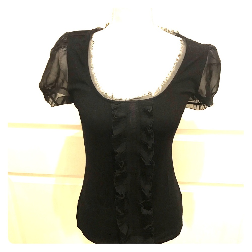Black tee shirt with sheer sleeves
